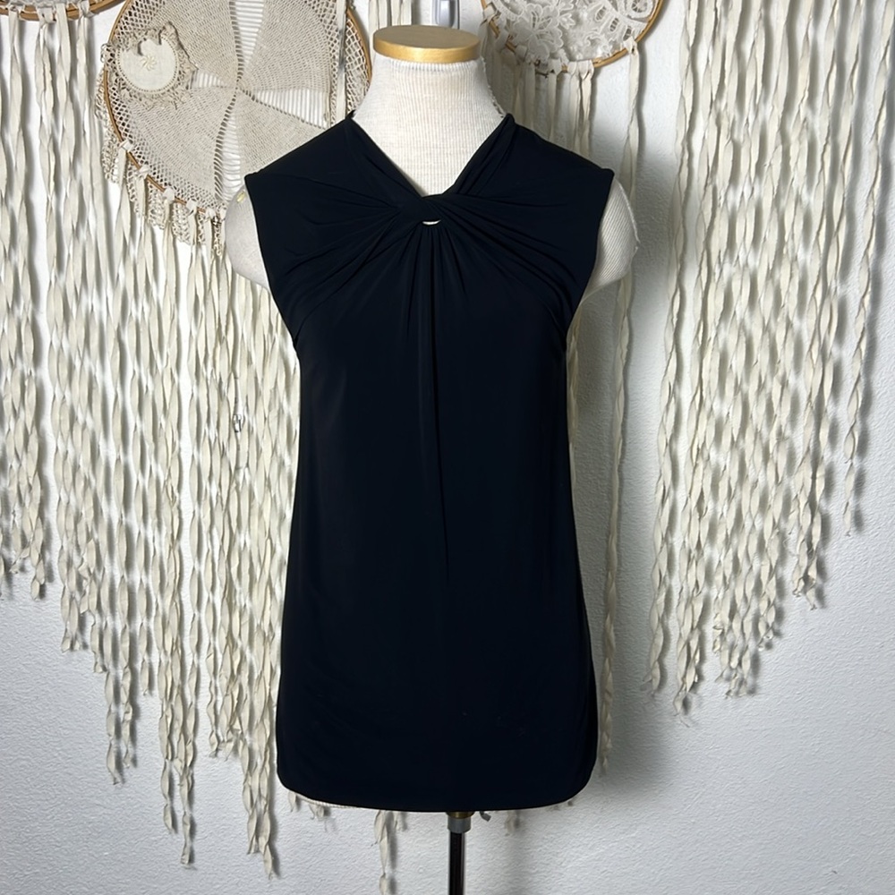 MM. Lafleur Black Sleeveless Twist-Neck Blouse